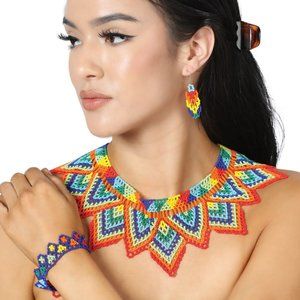 Tozi Beaded Necklace Bracelet And Earrings Set - Yaocihuatl Set
